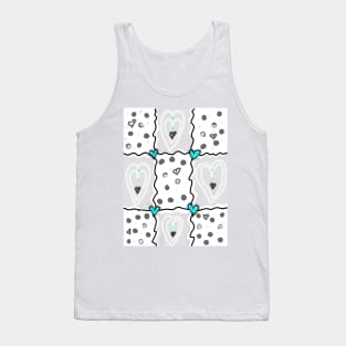 Heart Checkered pattern blue Tank Top